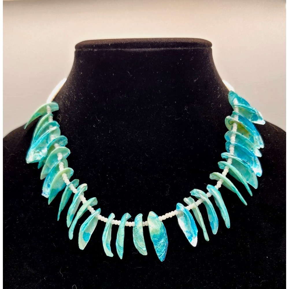 Vintage‎ turquoise Shell White Seed Bead Bib Necklace